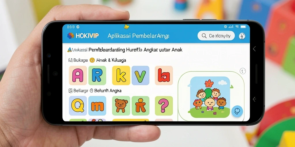 Screenshot HOKIVIP menampilkan antarmuka belajar huruf dan angka yang menyenangkan.