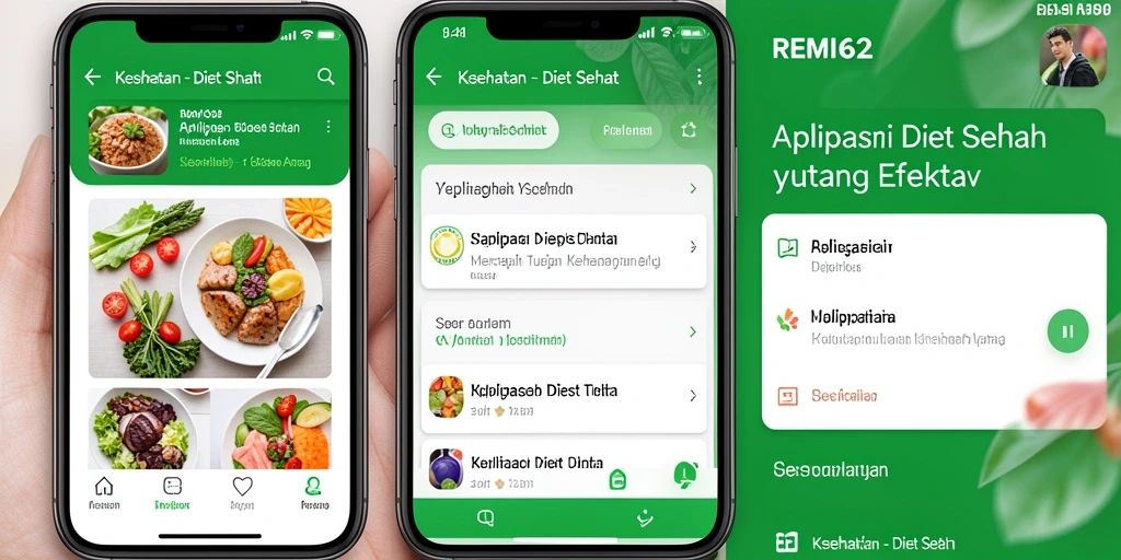 Tampilan antarmuka aplikasi REMI62 untuk diet sehat yang menarik.