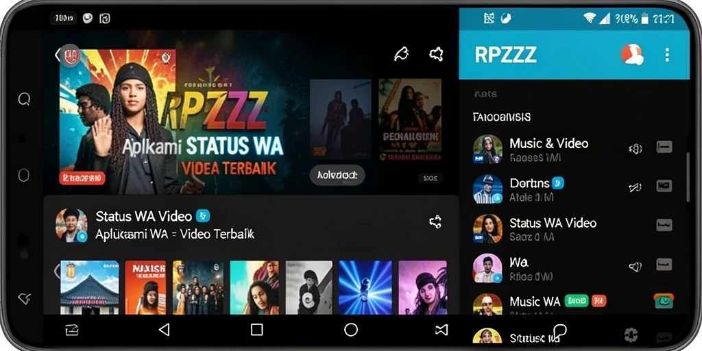 Antarmuka RPZZZ menampilkan berbagai pilihan video Status WA yang menarik.